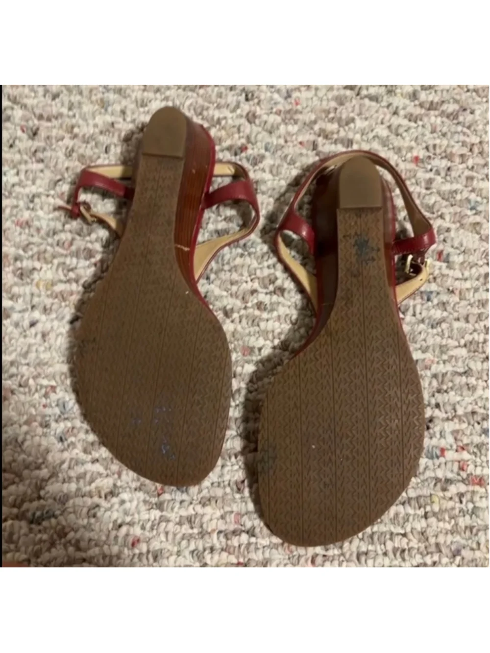 Michael Kors Burnt Red Ramona Leather Mini Wedge Sandals Sandals- Size 9.5